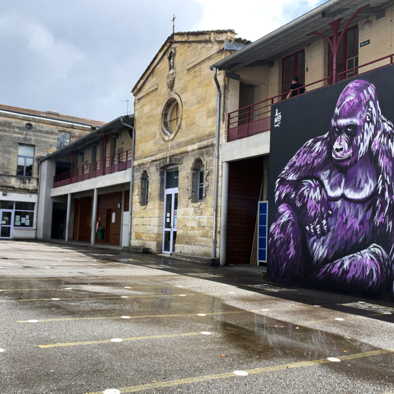 Grorille Peint Sur Un Mur Par L'artiste A-MO Streetart Dans Une école