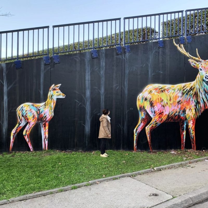 Cerf Et Faon Peints Par A-mo Streetart Sur Un Mur à Bordeaux