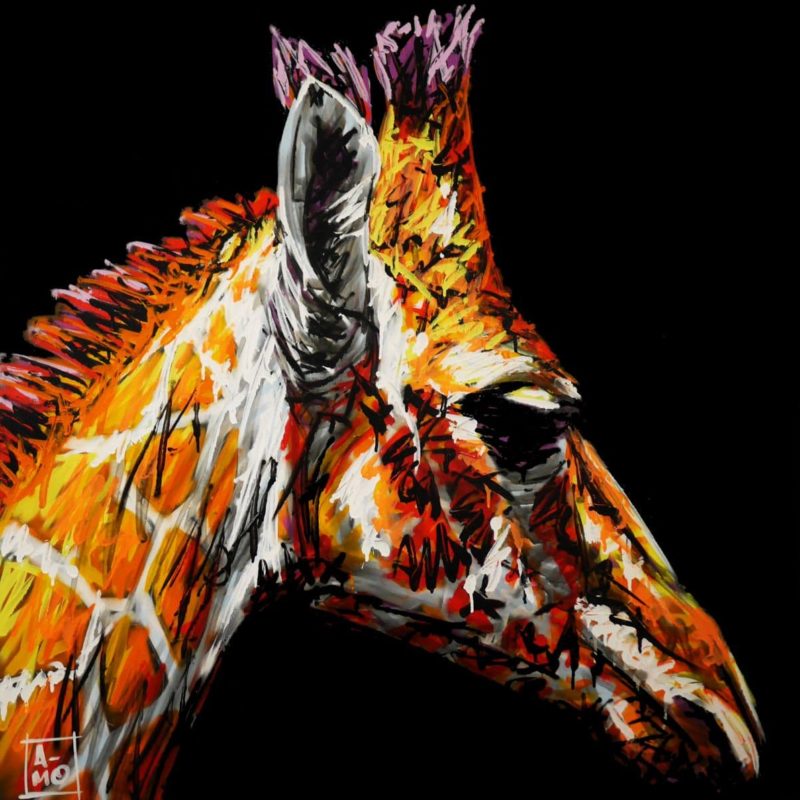 Tableau Représentant Une Girafe Peint Par L'artiste A-mo Streetart