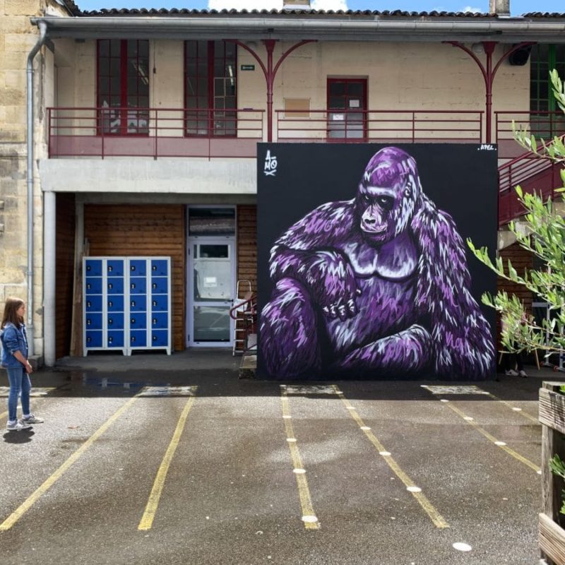 Gorille Peint Dans Une école Par A-mo Streetart