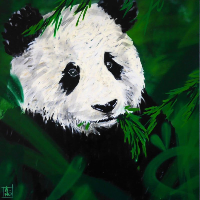 Tableau Représentant Un Panda Peint Par L'artiste A-mo Streetart