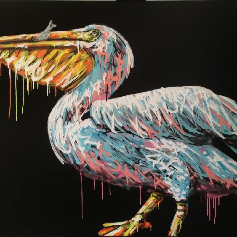 Tableau Représentant Un Oiseau Pélican Peint Par L'artiste A-mo Streetart