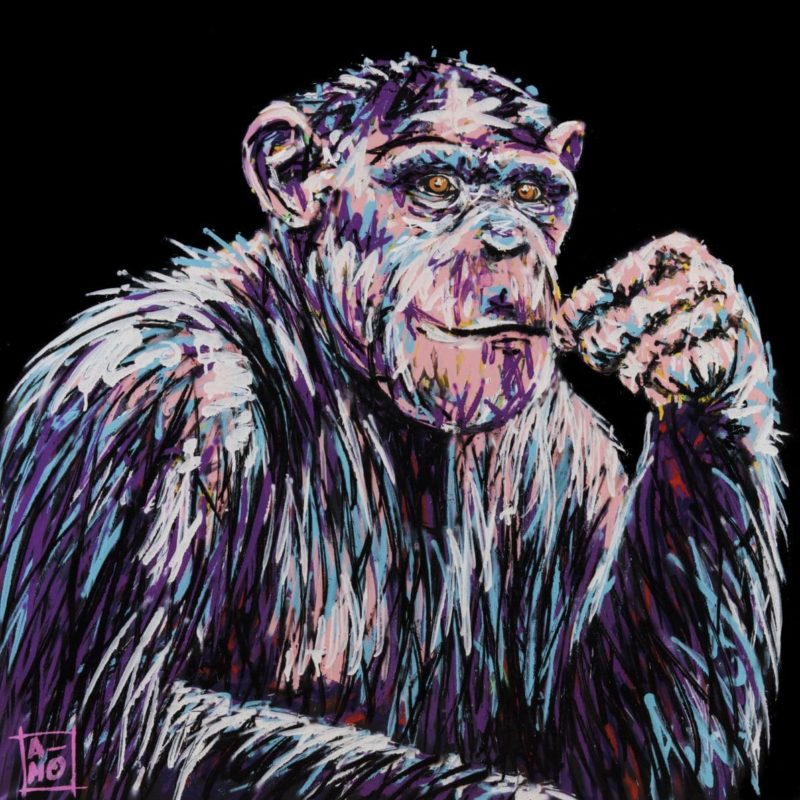 Tableau Représentant Un Singe Chimpanzé Peint Par L'artiste A-mo Streetart