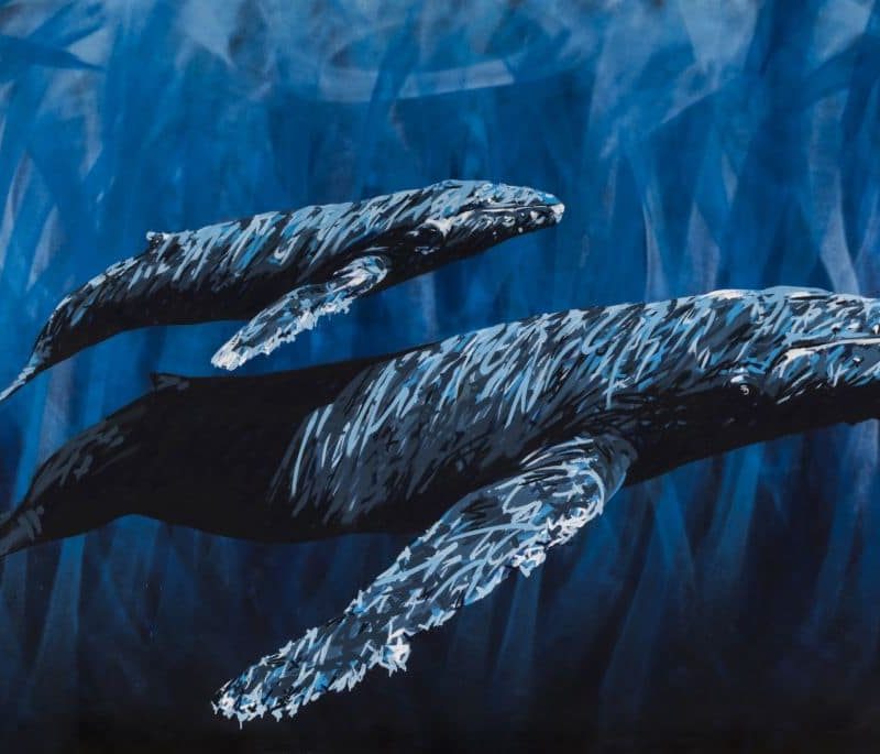 Toile Représentant Des Baleines Peinte Par A-MO Street Art.